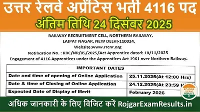 Northern Railway Recruitment 2025: उत्तर रेलवे अप्रेंटिस भर्ती 4116 पदों पर