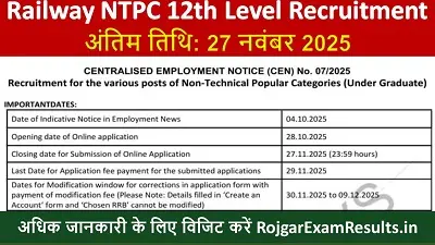 Railway NTPC 12th Level Recruitment 2025: 3058 पदों के लिए आवेदन शुरू