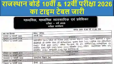 राजस्थान बोर्ड 10वीं और 12वीं परीक्षा 2026 का टाइम टेबल जारी, जानें पूरी जानकारी