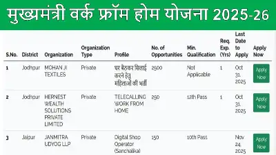 मुख्यमंत्री वर्क फ्रॉम होम योजना 2025-26: राजस्थान की महिलाओं के लिए घर बैठे रोजगार का बड़ा मौका